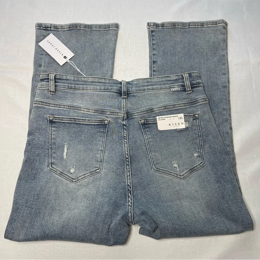 Brand new Risen jeans light blue Jean denim xl‎ mid rise distressed straight leg